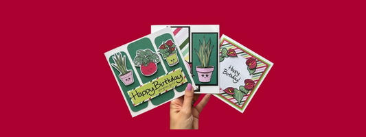 Handmade cards on red background