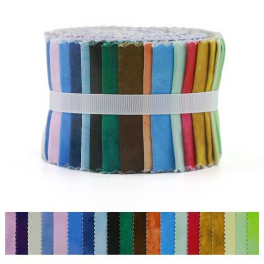Roll of colorful striped fabric with a color swatch below on a white background