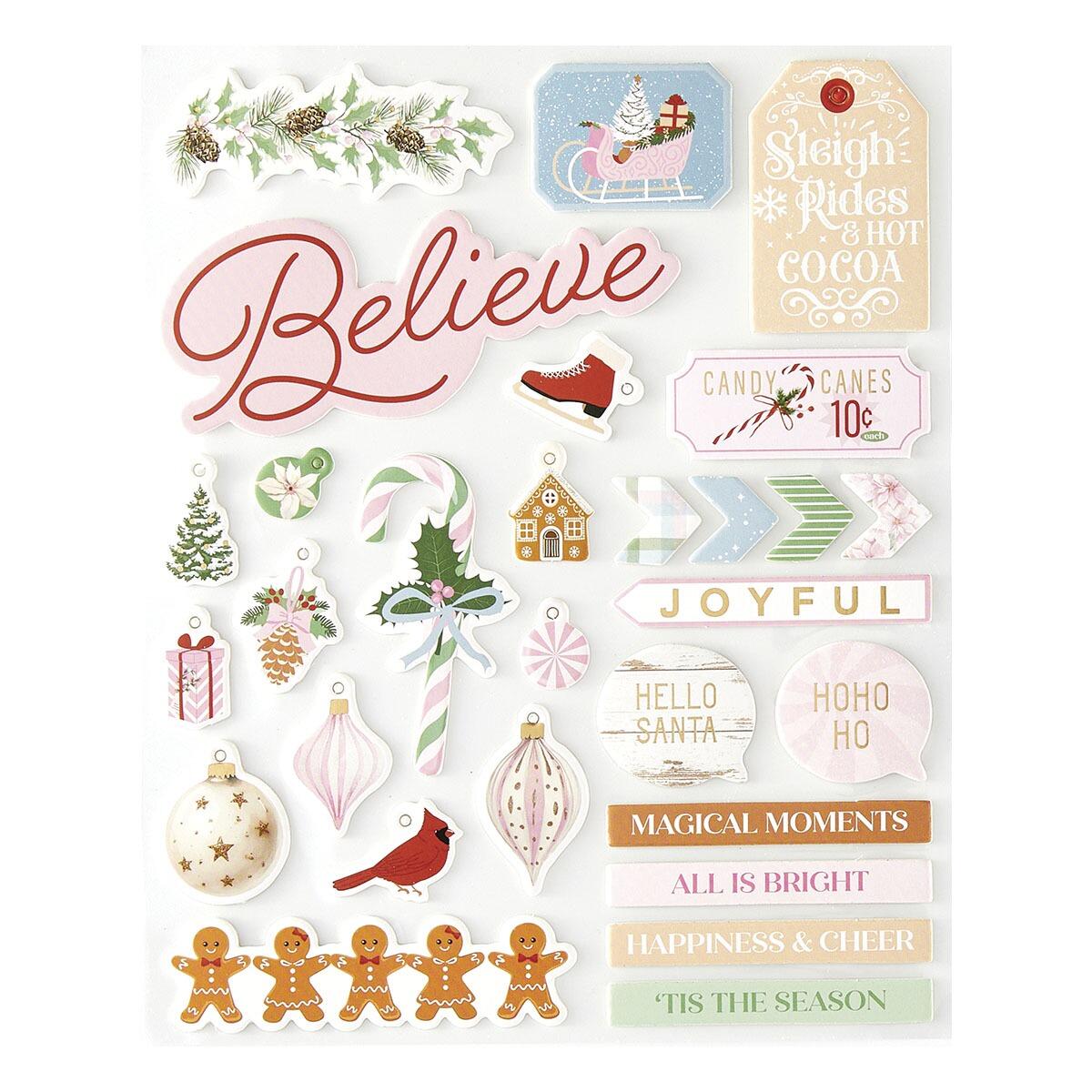 The Rosie's Studio Peppermint Twist Chipboard Stickers set.