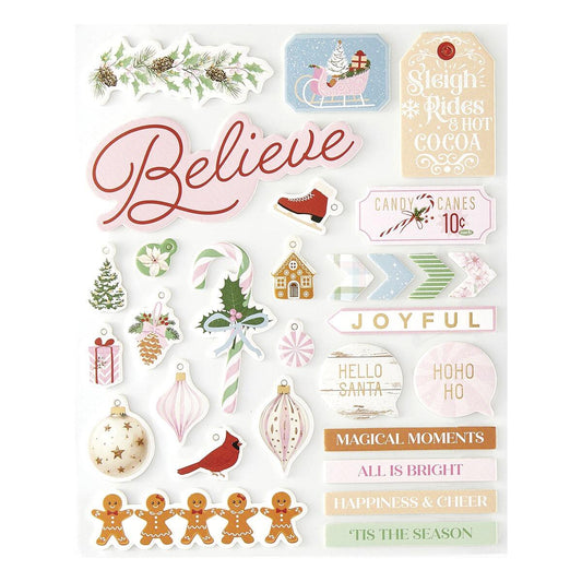 The Rosie's Studio Peppermint Twist Chipboard Stickers set.