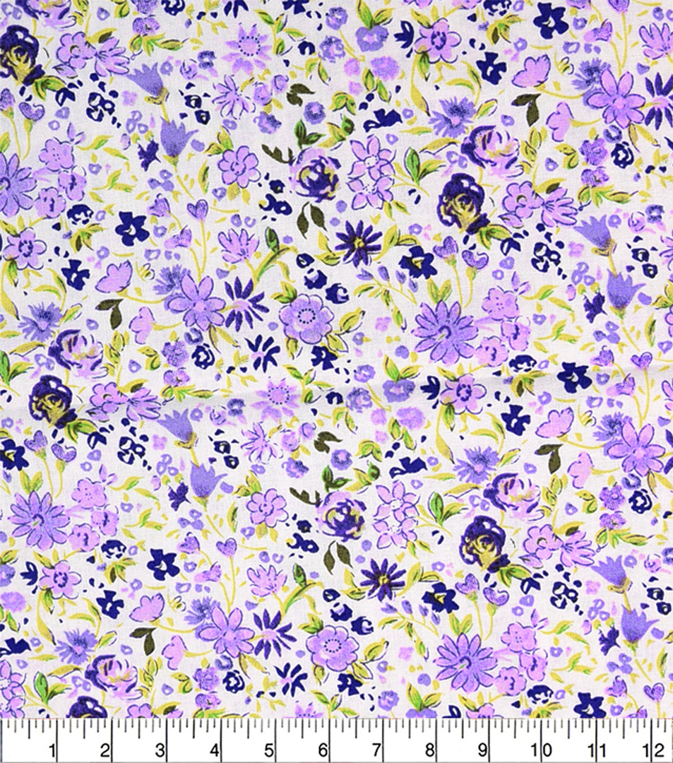 Floral pattern with purple flowers on a white background