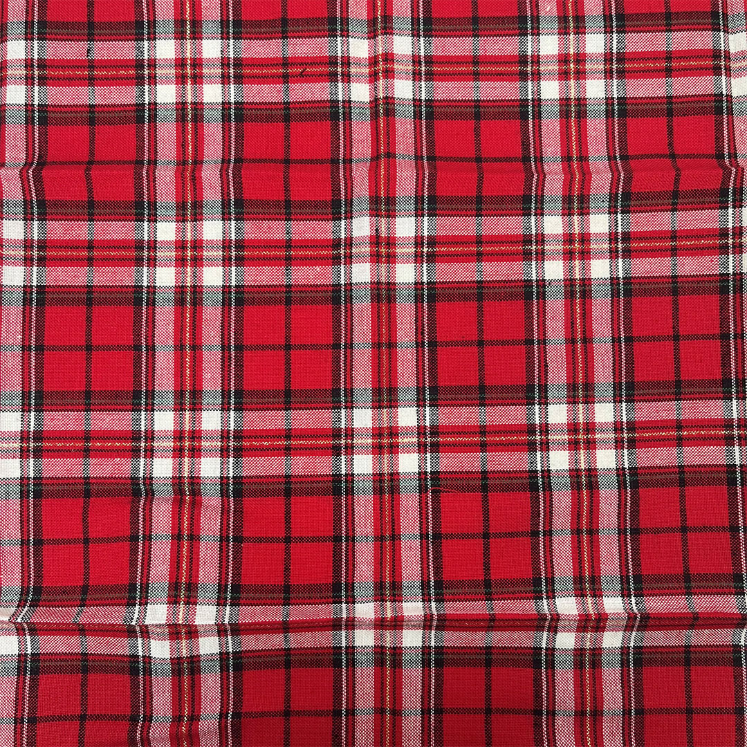 Red, white, and black plaid fabric pattern