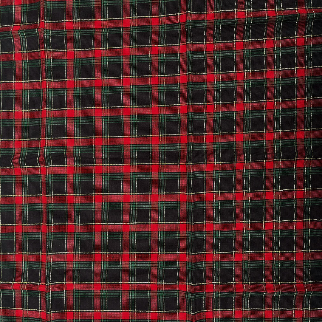 Close-up of red, black, and green plaid fabric