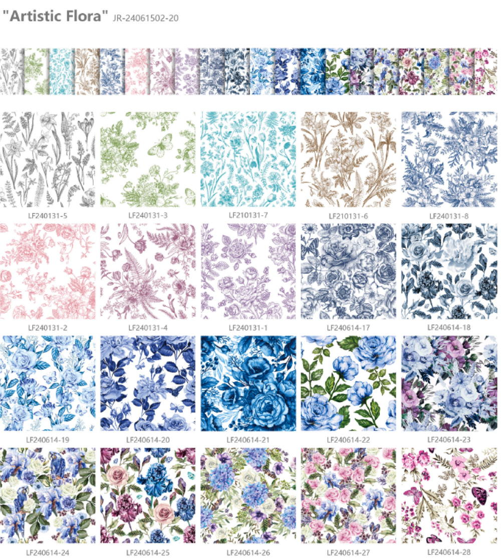 Collection of floral patterns labeled 'Artistic Flora' with various color schemes.