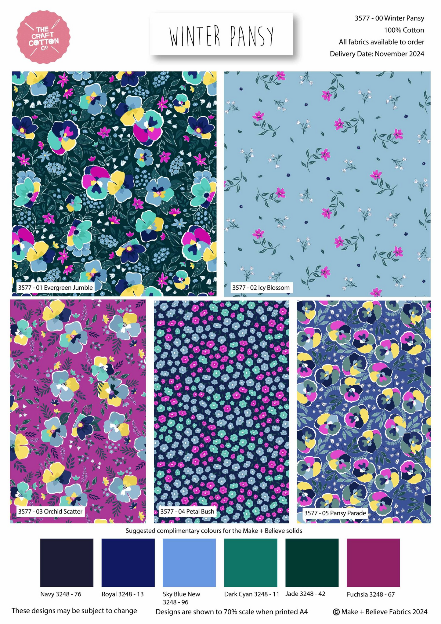 The Craft Cotton Co. Pansy Printed Wide 5Pcs Fat Quarter