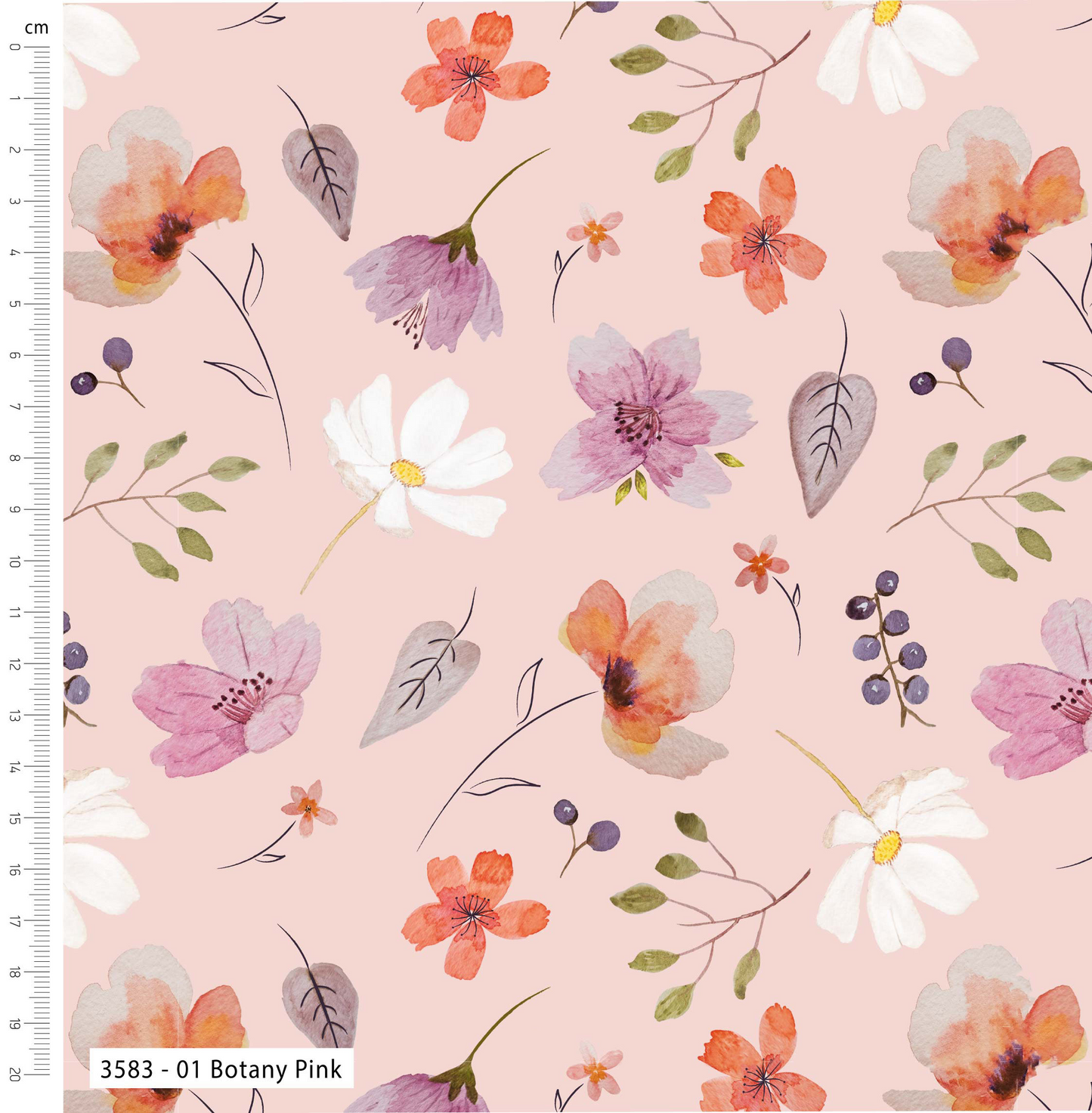 Floral pattern on a pink background with a ruler for scale.