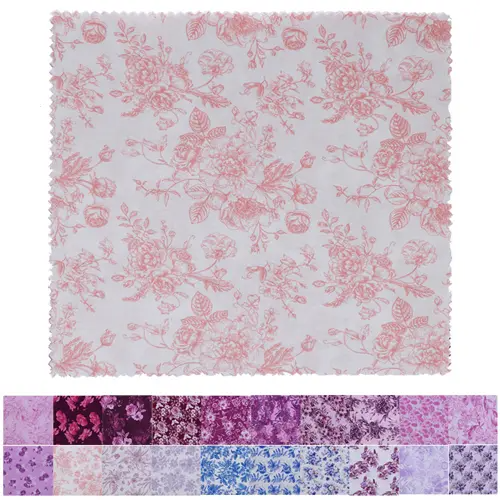 Floral patterned fabric swatch with a patchwork of different floral designs.