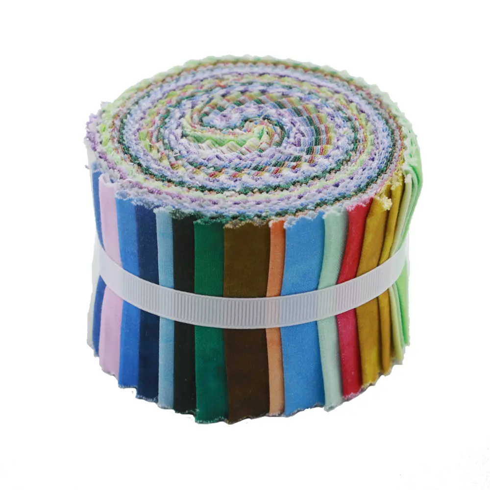 Rolled-up fabric with colorful stripes on a white background