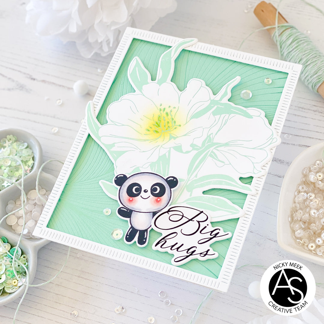 Card with panda and flower design on a light background