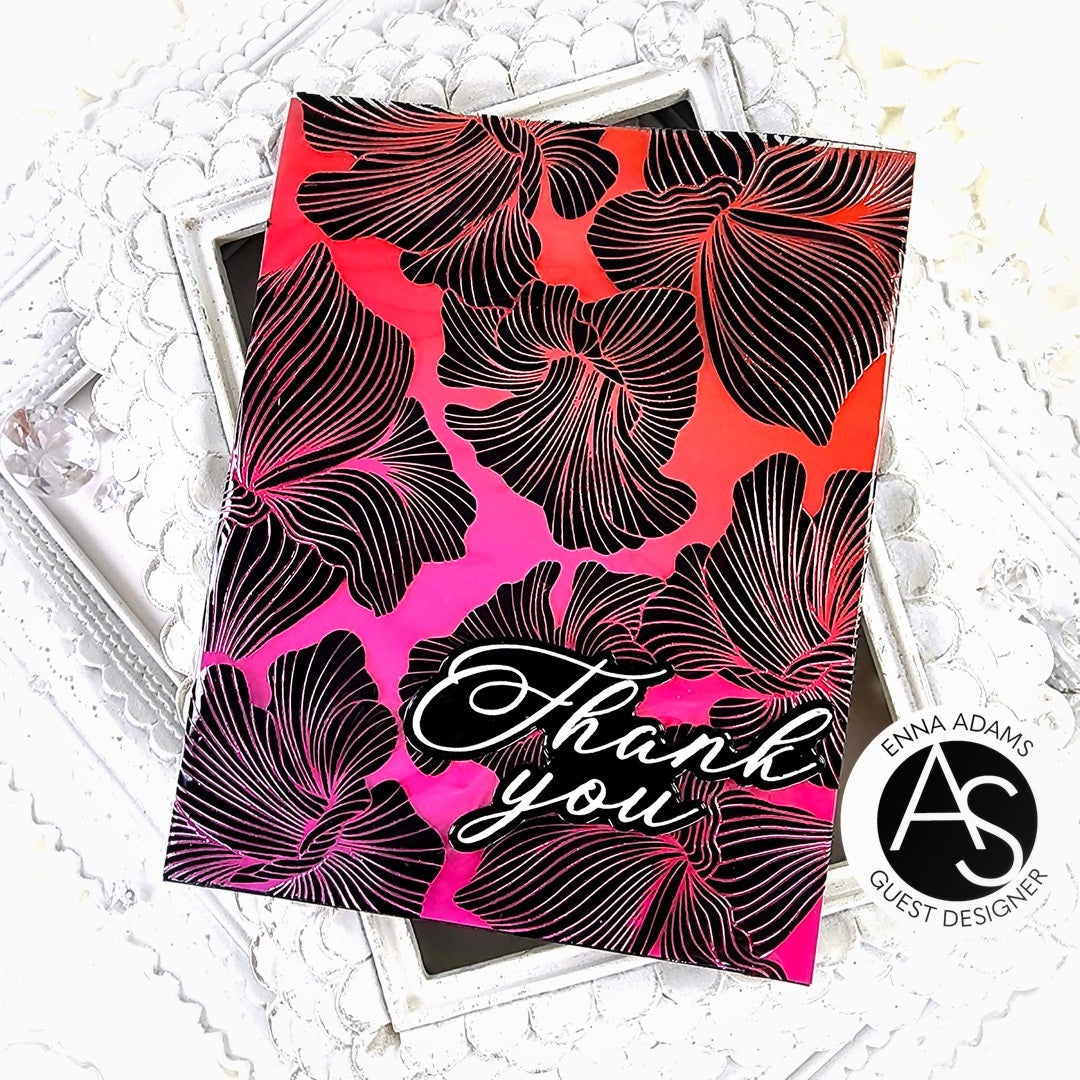 Card with black floral design and 'Thank you' text on a white background
