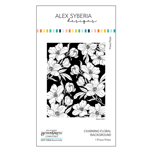Press plate packaging for floral design with 'Alex Syberia Designs' branding.