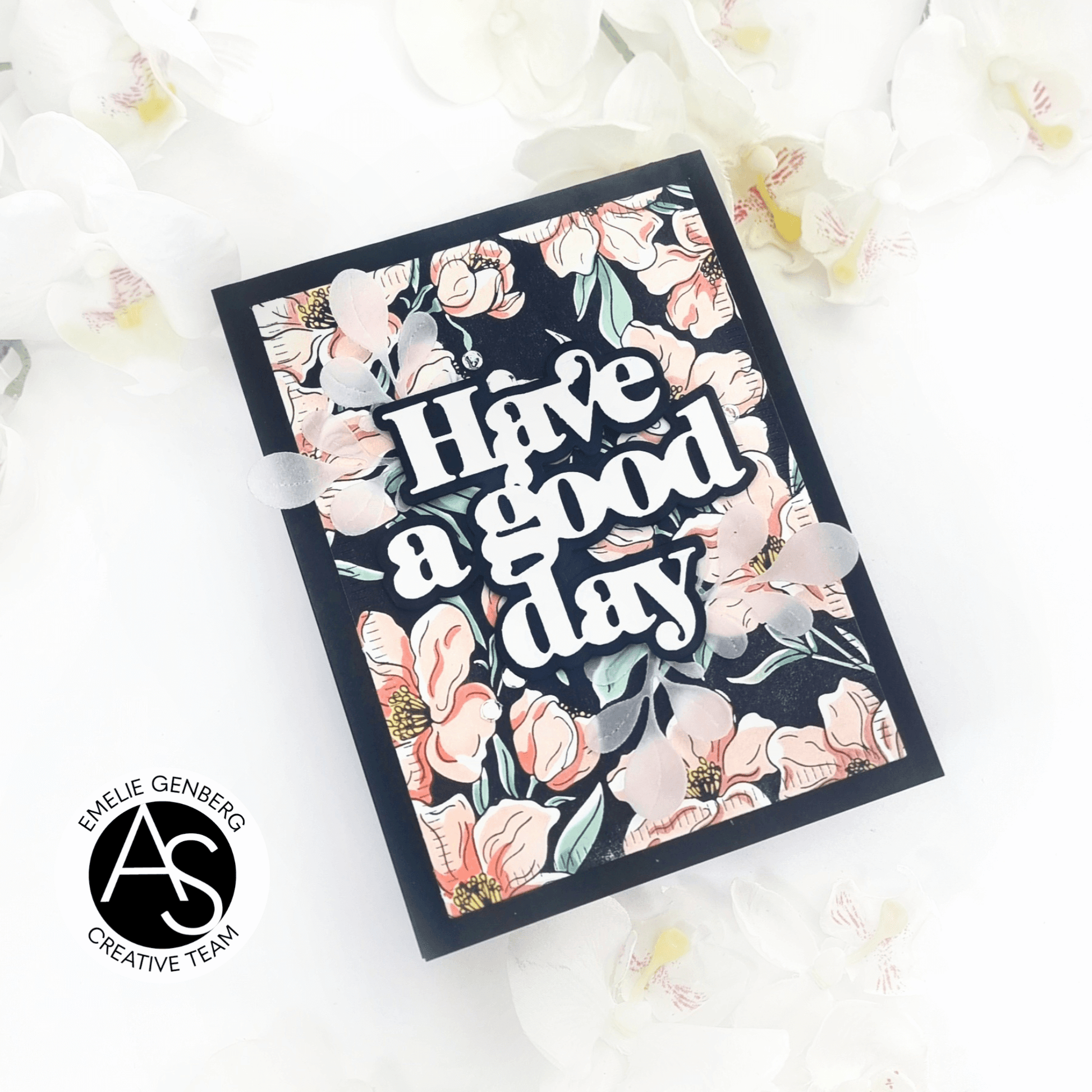 Floral card with 'Have a good day' text on a white background