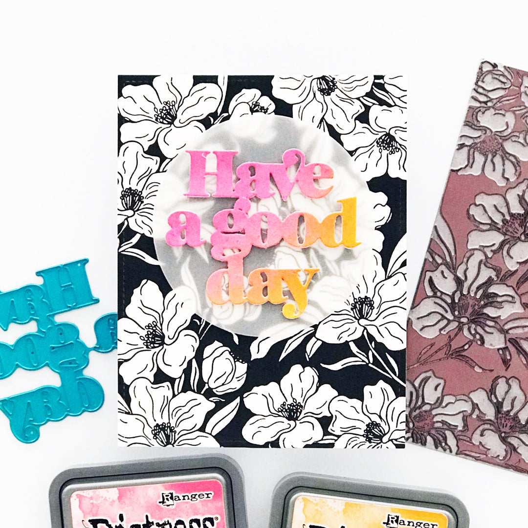 Decorative stickers with floral designs and text on a white background