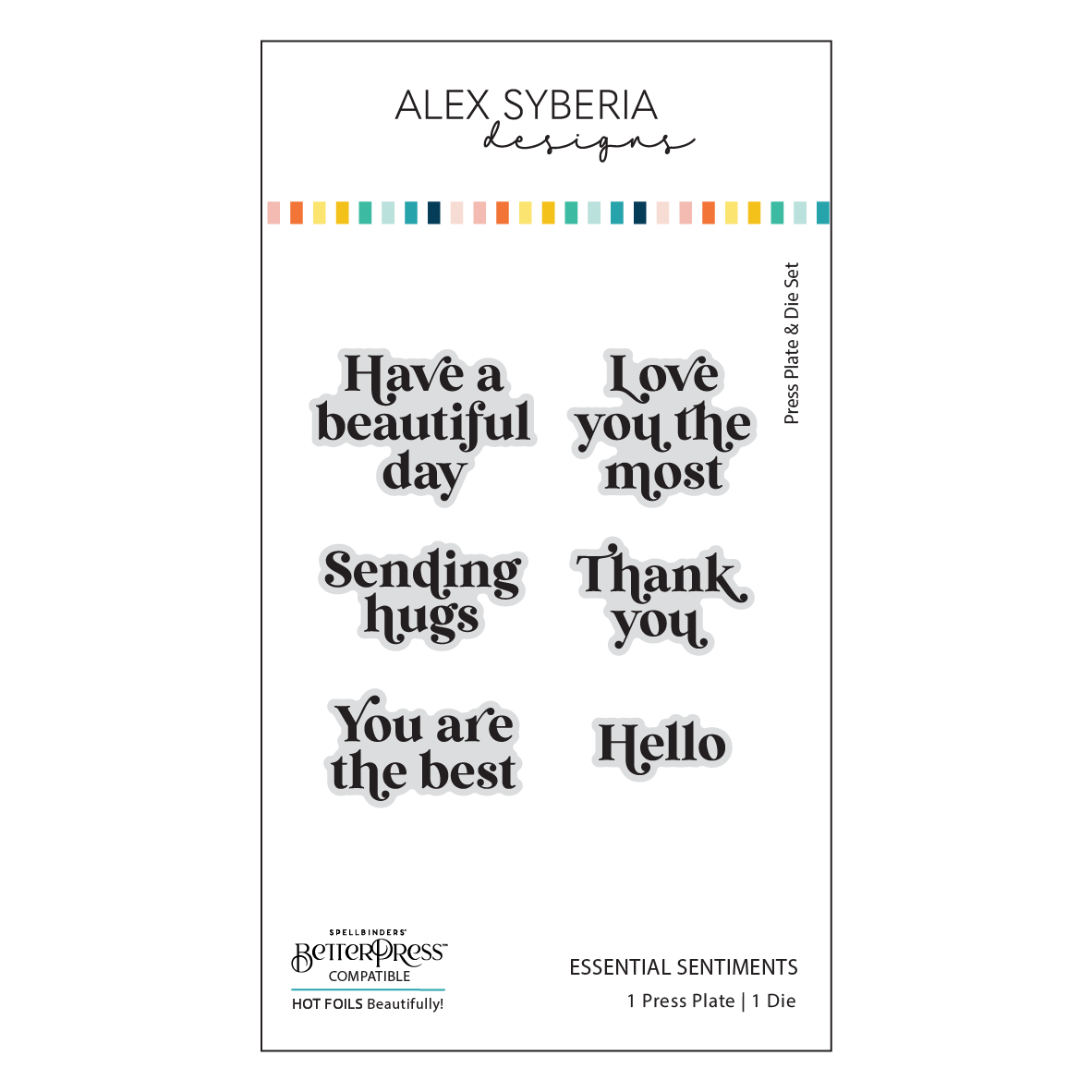 Clear stamp set with various sentiments by Alex Syberia on a white background