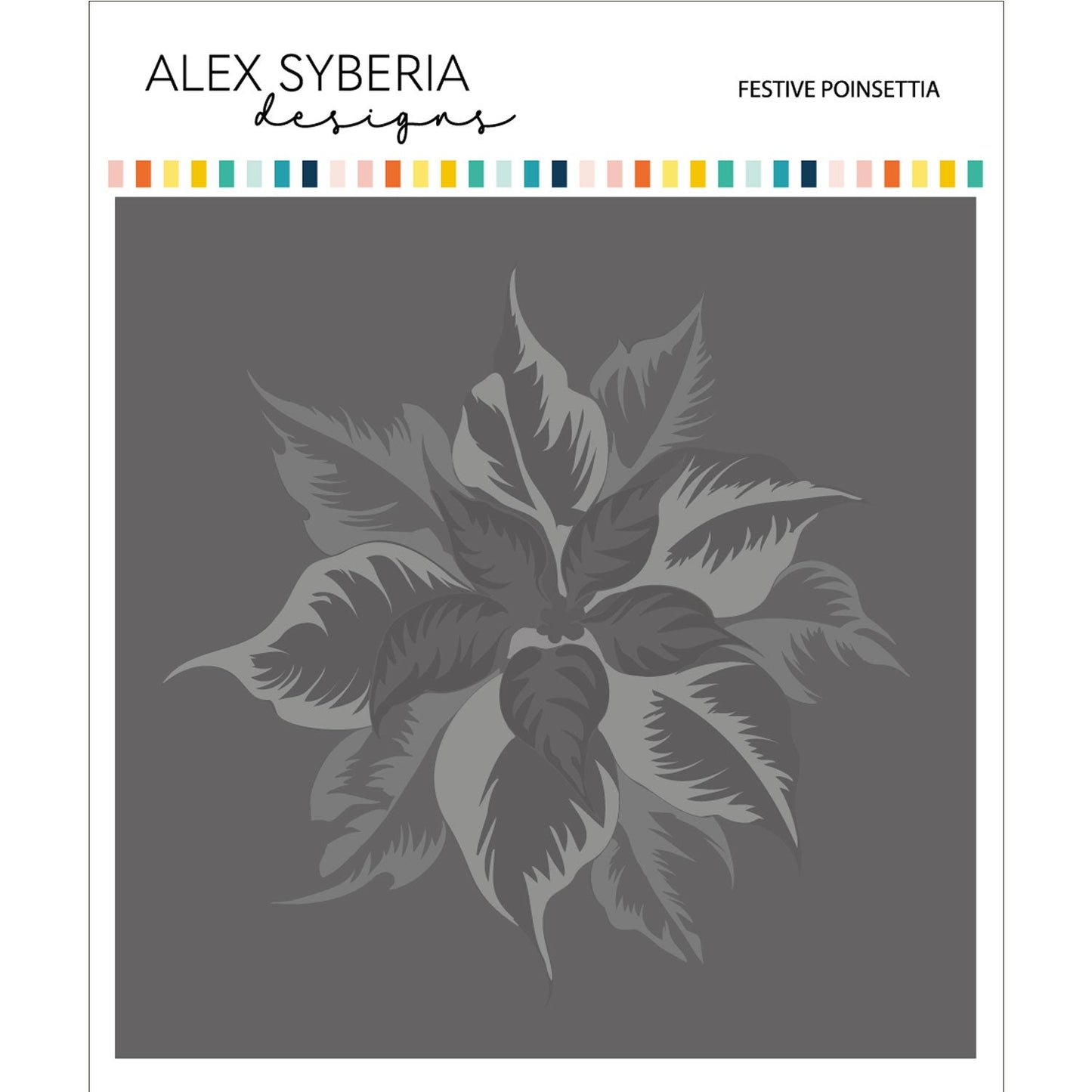 Stylized poinsettia design on a gray background with 'Alex Syberia Designs' branding.