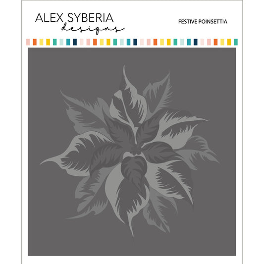 Stylized poinsettia design on a gray background with 'Alex Syberia Designs' branding.