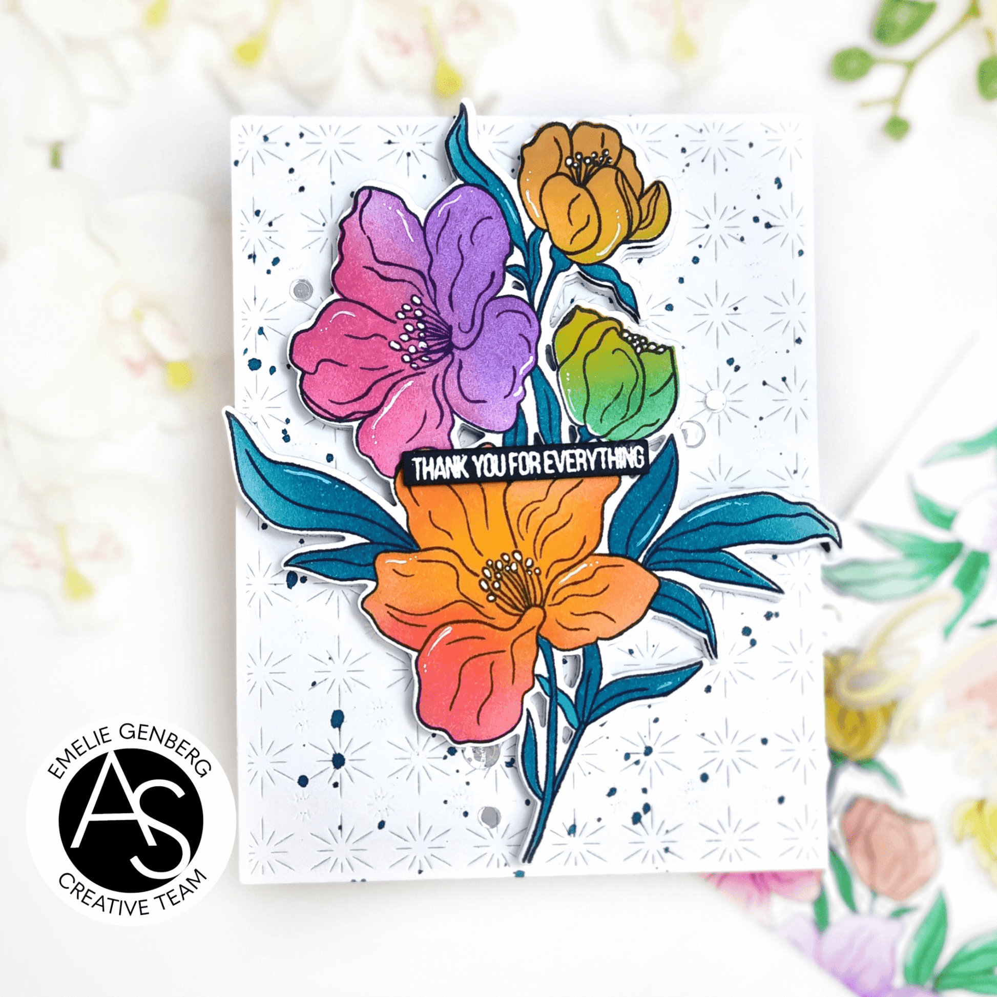 Colorful floral card with 'Thank you for everything' text on a white background