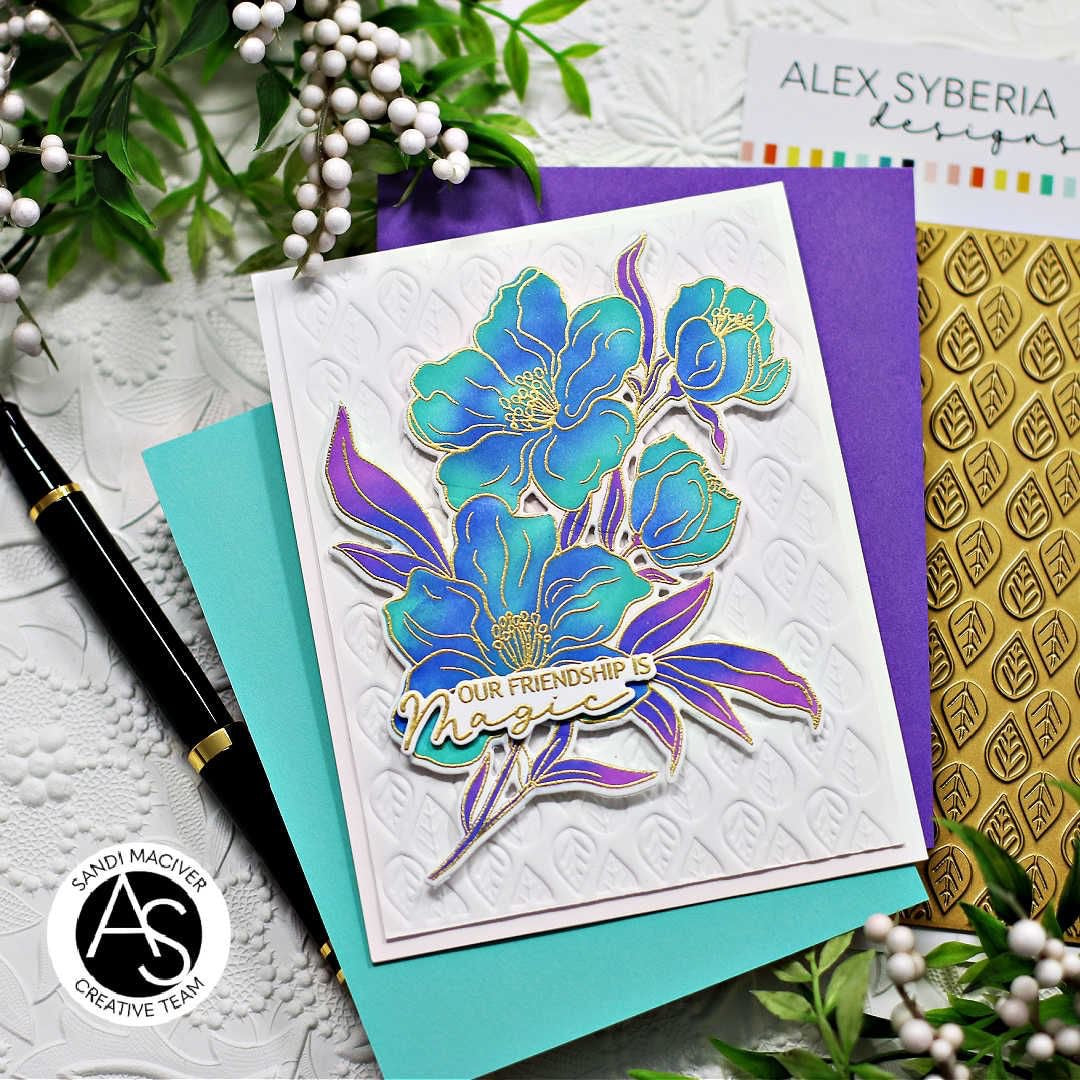Greeting card with floral design and 'Our friendship is magic' text, surrounded by decorative elements.