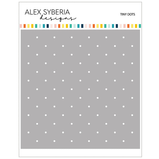 Sheet of paper with white polka dots on a gray background, branded 'Alex Syberia Designs'.