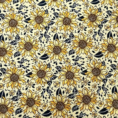 Pattern of yellow sunflowers with black leaves on a beige background