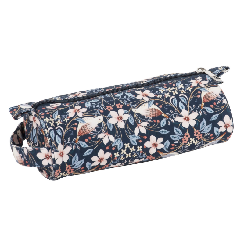 Blossom Birds Crochet Case, closed, showing bird print design and handle