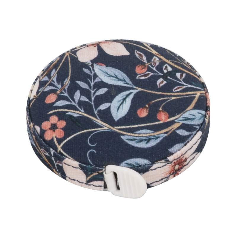 Blossom Birds Ret retractable Tape Measure, closed, showing bird print design