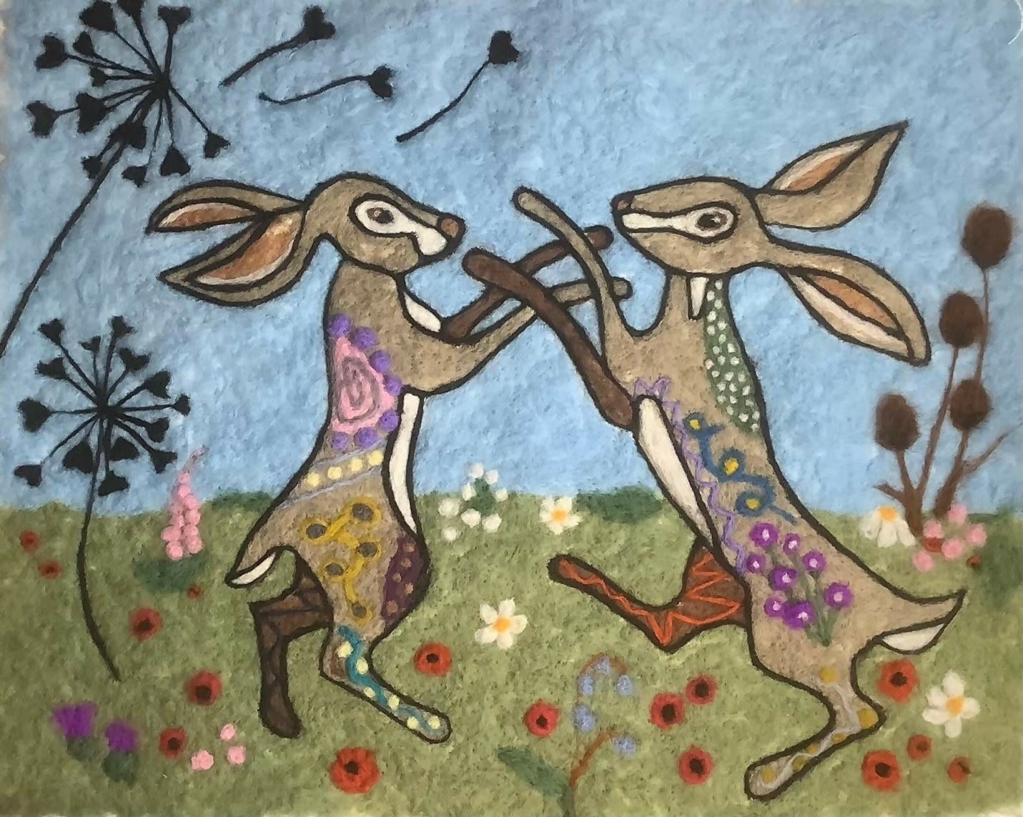 Boxing Hares Picture Felting Kit 2