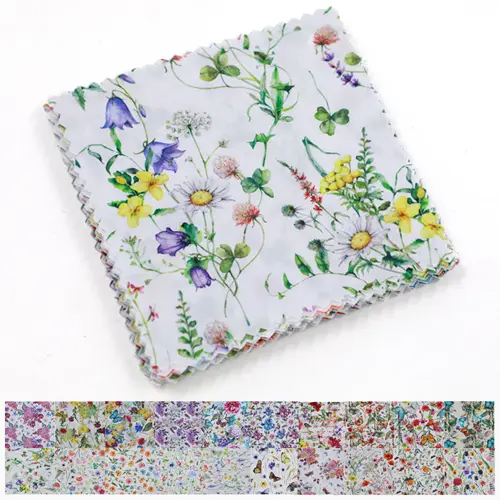Floral fabric with colorful flowers on a white background