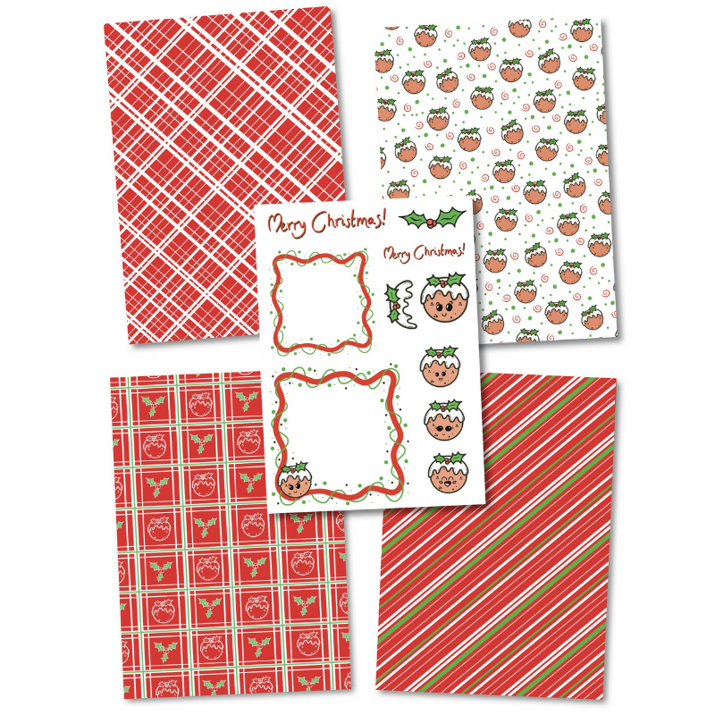 Della by Designs Patterned Papers - Christmas Puddings