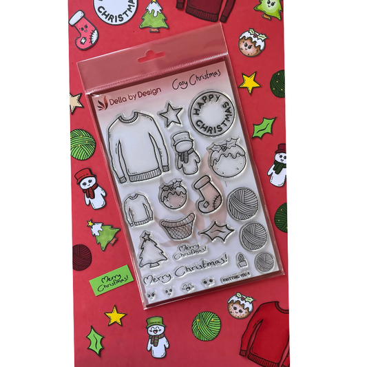 Della by Design Cosy Christmas Stamp Set On christmas background