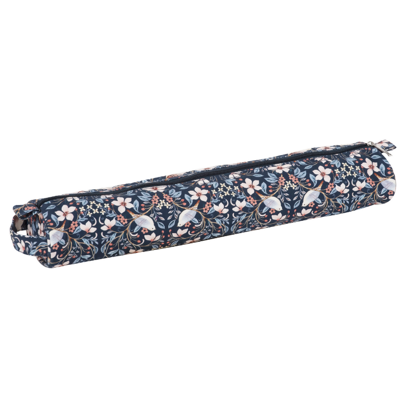 Extra Large Blossom Birds Knitting Pin Case, closed, showing bird print design and handle