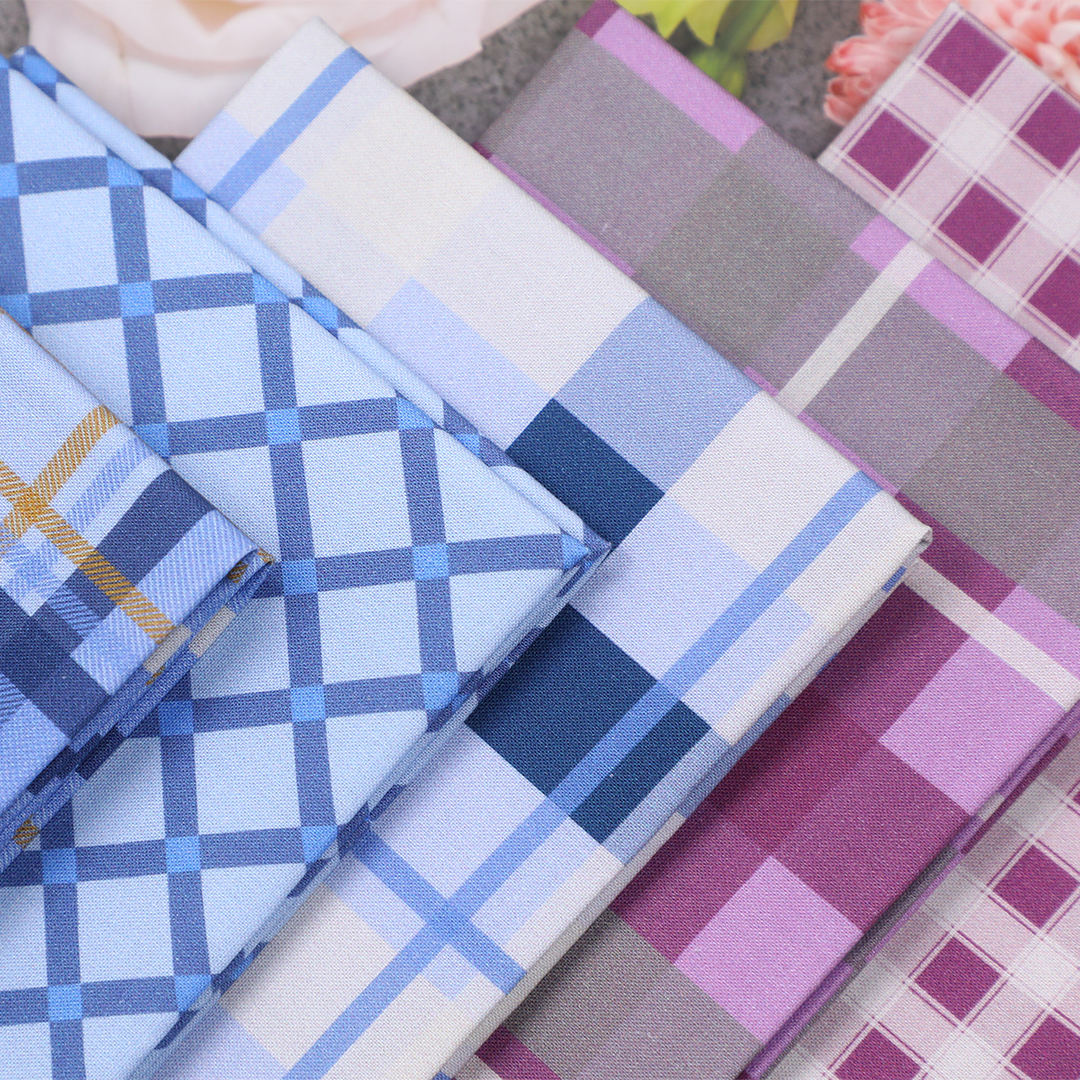 Collection of plaid fabric swatches in various colors.