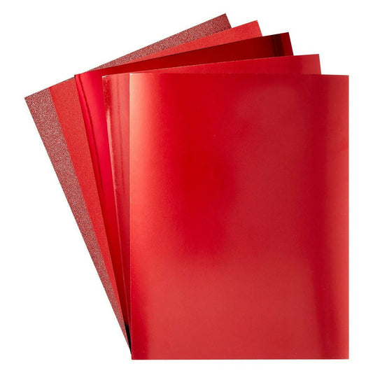 Spellbinders Red metallic sheets on a white background