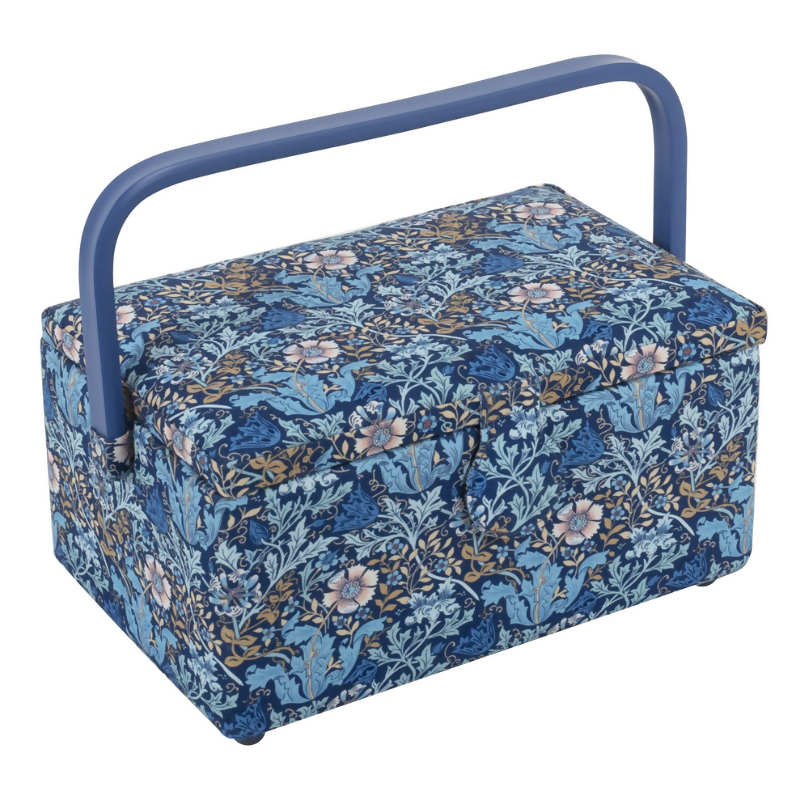 Medium Woodblock Floral Sewing Box, closed, showing floral print and magnetic clasp