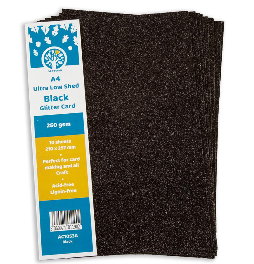 Oakwood A4 Low Shed Black Glitter Card- Pack of 10