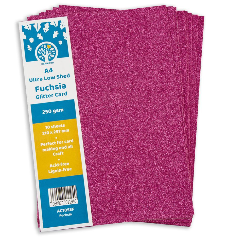 Oakwood A4 Low Shed Fuchsia Pink Glitter Card- Pack of 10