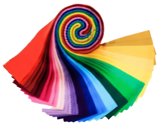 Colorful fabric swatch with a rainbow swirl design on a white background