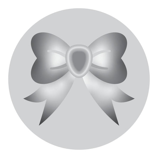 Metallic silver bow on a white background