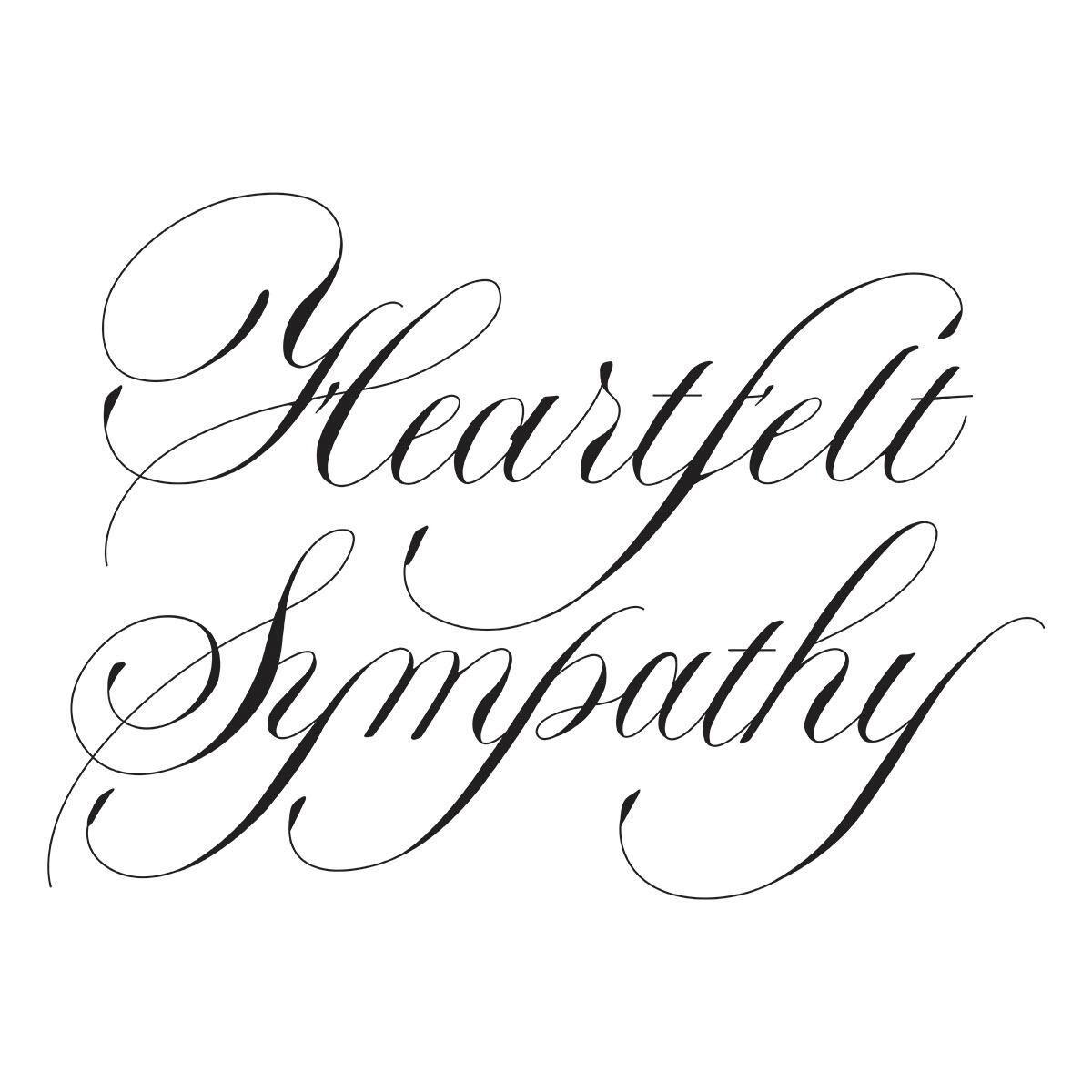 Calligraphic text 'Heartfelt Sympathy' on a white background