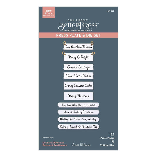 Spellbinders Country Christmas Banner Sentiments Press Plate & Die Set