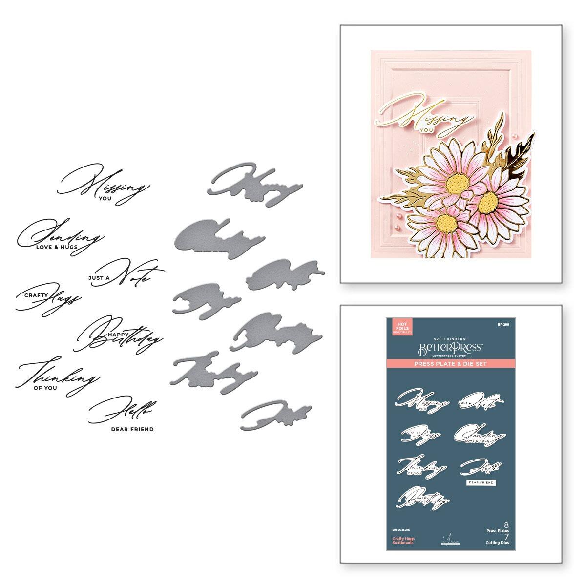 Spellbinders Crafty Hugs Sentiments Press Plate & Die Set from the Yana's Daisies Collection by Yana Smakula