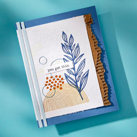 Greeting card with decorative elements on a blue background