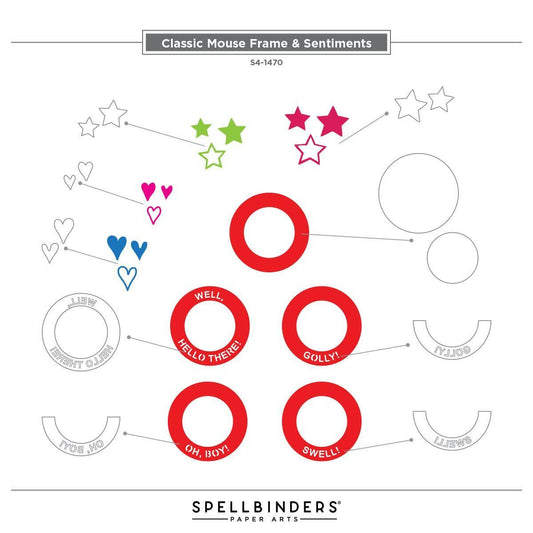 Spellbinders Frame & Sentiments Etched Dies from the Say Cheese Classic Mouse Collection