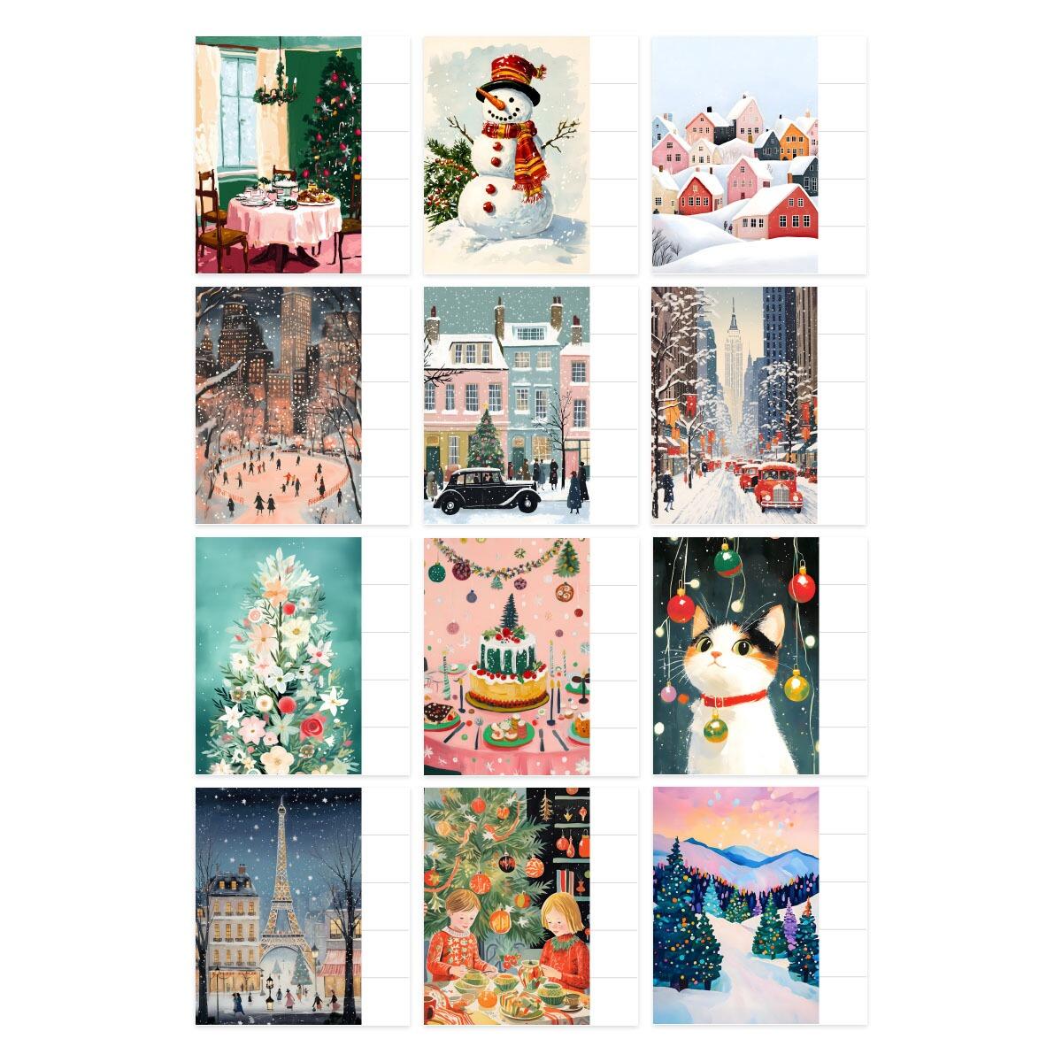 Spellbinders Grid of Christmas-themed cards with various winter scenes.