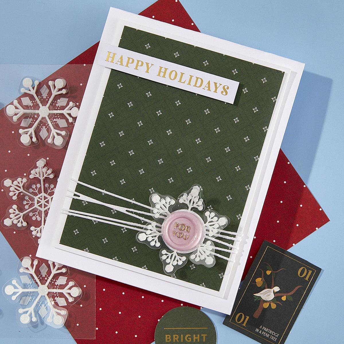 Spellbinders Merry Moments Dimensional Snowflakes on a handmade card