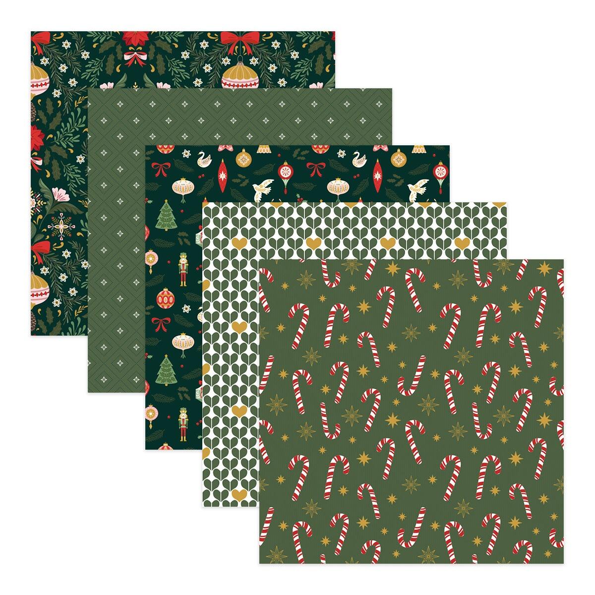 Spellbinders Set of four green Christmas-themed paper designs with various patterns on a white background.