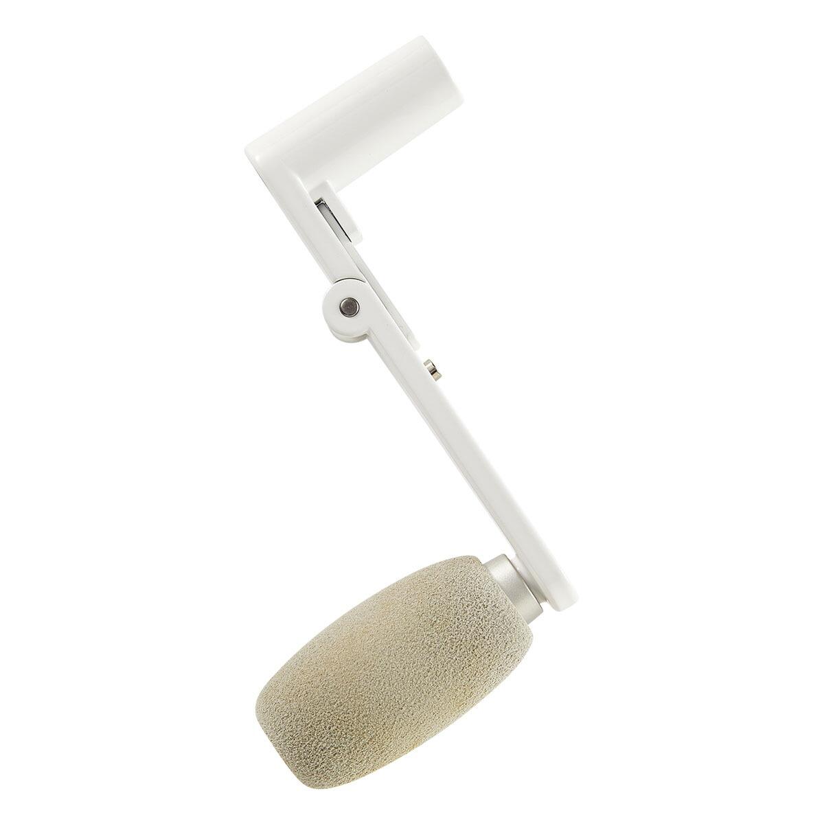 White paint roller with beige foam pad on a white background
