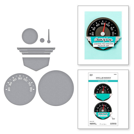 Spellbinders Speedometer Etched Dies from the Classic Road Legends Collection by Mindy Eggen contents