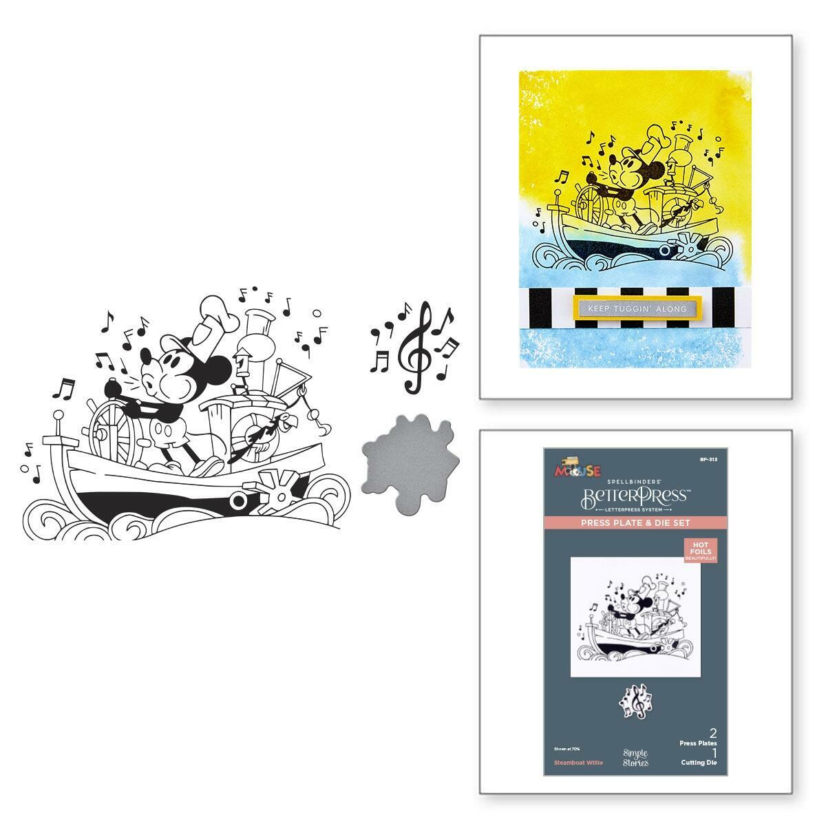 Set of Disney-themed products including a stamp, a coloring book, and a clear stamp set on a white background.