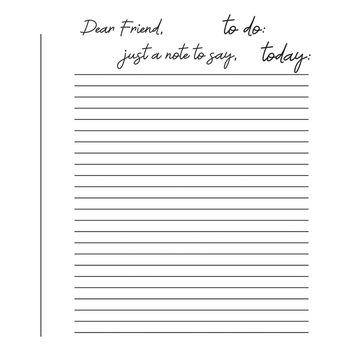 Notebook page with lined paper and decorative text at the top